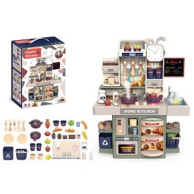 Кухня 42T-3 плита, мийка-ллється вода (механіч.),пара,посуд,продукти,світло,бат.,кор.,25,5-34,5-14см - 1 - smarttoys.com.ua