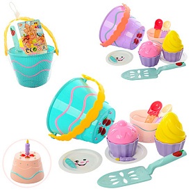 Набір для пісочниці 743 торт, відерце, форм., посуд, 2 кольори, сітка, 17-13-18 см. - 1 - smarttoys.com.ua