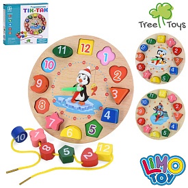 Дерев'яна іграшка Годинник MD 0766 рамка-вкладиш,фігури-цифри,шнурівка,3 види,в кор,18-17,5-2,5см - 1 - smarttoys.com.ua