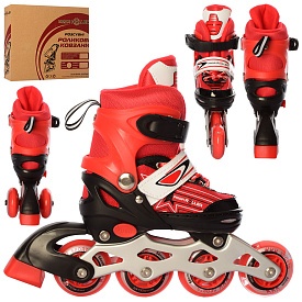 Ролики A 4138-XS-R(27-30) розсув.,шнур.+бакля,ал.рама,кол.ПУ64мм-1світ.,комбо,червоний,кор.,35-27-10 - 1 - smarttoys.com.ua