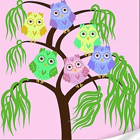 Картина за номерами Strateg ПРЕМІУМ Шість сов з лаком та з рівнем розміром 30х30 см (ES-0870) - 1 - smarttoys.com.ua