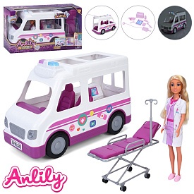 Лялька 636119 лікарка,машина/швидка допомога(муз, світло),каталка медична, мед.інст.,кор.,48-26 - 1 - smarttoys.com.ua