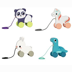 Дерев'яна іграшка HP010 каталка на шнурі, тварина, на колесах, 4 види, 11-12-4 см. - 1 - smarttoys.com.ua