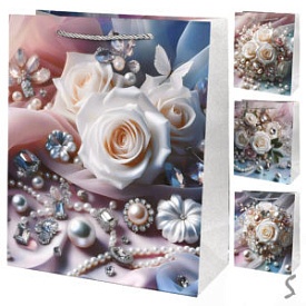 Пакет подарунковий паперовий M "Pearl roses" 26*32*10см R33495-M - 1 - smarttoys.com.ua