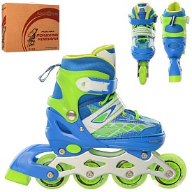 Ролики A 4140-S-BL(31-34) розсув., шнурівка+бакля, ал.рама, кол.ПУ64мм, 1світло, синьо-зелений,кор. - 1 - smarttoys.com.ua