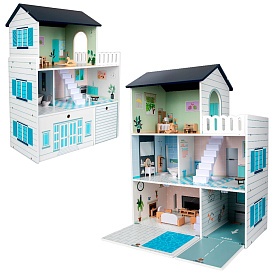 Дерев'яна іграшка Будиночок MD 0748 60,8-29,5-в80см, 3 поверхи, меблі, в кор., 65-34,5-20,5см - 1 - smarttoys.com.ua