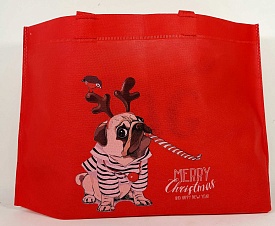 Сумка святкова "Мопс" (спанбонд), 38*47 - 1 - smarttoys.com.ua