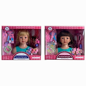 Лялька голова для зачісок YM25-2B-С набір перукаря, гребінець, бігуді,резинки,2 види,кор.,34-38-14см - 1 - smarttoys.com.ua