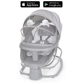 Заколисуючий центр-шезлонг 8085 2в1, APP, USB, таймер, москіт. сітка,столик, муз, світло-сір. - 1 - smarttoys.com.ua