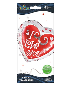 Кулька фольгована Pelican, серце біло-червоне I love you, 45см (індивідуальна упак.) - 1 - smarttoys.com.ua