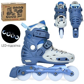 Ролики A4155-M-BL розсувні,шнурівка+бакля,алюм.рама,кол.ПУ70мм,LED світло,устілка 21см.,синій,кор. - 1 - smarttoys.com.ua