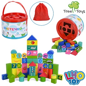 Дерев'яна іграшка Будівельні блоки MD 0938-1 Містечко,фігури(цифри,трансп,овочі,фрукти),сортер,відро - 1 - smarttoys.com.ua