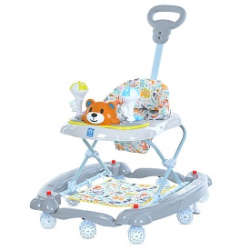 Ходунки M 3656A-S-4 ведмедик, стопор, силік. колеса 8 шт., муз., сірий. - 1 - smarttoys.com.ua