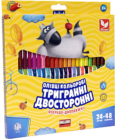 Олівці кольорові тригранні двосторонні + чинка - 48 кольорів (24 шт.) - 1 - smarttoys.com.ua