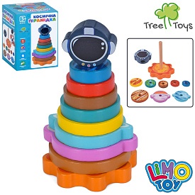 Дерев'яна іграшка Пiрамiдка MD 0148 Космічна пірамідка, 15,5см, кільця 8шт, в кор-ці, 10-13-9,5см - 1 - smarttoys.com.ua