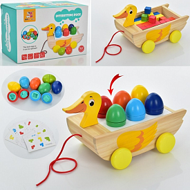 Дерев'яна іграшка Центр розвиваючий MD 1951 (12шт) каталка-качечка на шнурку, фігурки, в кор-ці 25-16,5-14см - 1 - smarttoys.com.ua