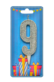 Свічка для торта  "Цифра 9" срібло блиск - 1 - smarttoys.com.ua