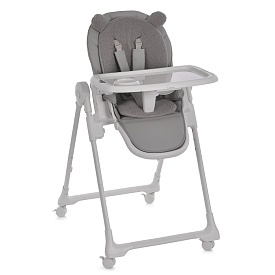 Стільчик ME 1037 CRYSTAL Bear Gray для годування, 5-точ. ремені, матрац, 4 колеса,шкіра, букле сірий - 1 - smarttoys.com.ua