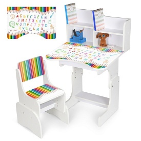Парта N 2071-11-1 зі стільчиком, 69,5х44,5см., регул. висота 56,5/67,5см., олівці, укр.абетка, білий - 1 - smarttoys.com.ua