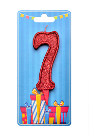 Свічка для торта  "Цифра 7" червона блиск - 1 - smarttoys.com.ua