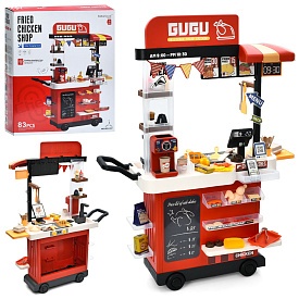 Магазин 889-287 фаст-фуд, прилавок-возик,мийка-ллється вода,каса,кавоварка,продукти,83дет.,бат.,кор. - 1 - smarttoys.com.ua