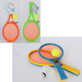 Ракетка MR 0662 дитяча 2 шт., розмір 37-16,5см, м'ячик, воланчик, 3 кольори, сітка, 43-16,5-4см. - 1 - smarttoys.com.ua