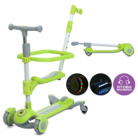 Самокат JR3-127-GR 3в1,метал+пластик, 3 колеса PU, 2пер120мм,задн 90мм,кермо рег.,муз.,світло,бат. - 1 - smarttoys.com.ua