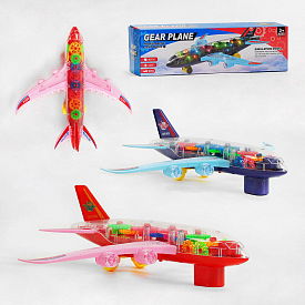 Літак KH 332-5 (120/2) 2 кольори, прозорий корпус, шестерні, світло, звук,  колесо вільного ходу, на батарейках, у коробці - 1 - smarttoys.com.ua
