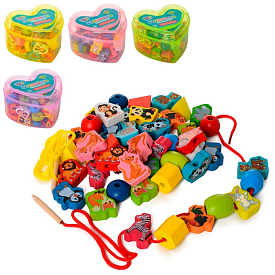 Дерев'яна іграшка Шнурівка MD 0344 фігурки-тварини, 4 види, колба, 14,5-13,5-9 см. - 1 - smarttoys.com.ua