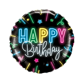 Фольгований круг "Happy Birthday" неон 18" (45см) - 1 - smarttoys.com.ua