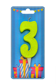 Свічка для торта  "Цифра 3" лимонна блиск - 1 - smarttoys.com.ua