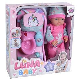 Лялька AKG-0025 (12шт) пупс, 39см, п'є-пісяє, горщик, пляшечка, соска, рюкзак, шезлонг/люлька переноска 37-19см, в кор-ці, 36,5-40-12см - 1 - smarttoys.com.ua