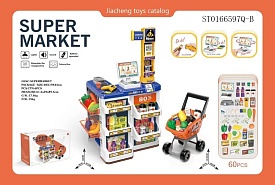 Магазин 668-133 прилавок,каса,сканер,продукти,муз.,світло,возик 33-20-40см.,60пр.,бат.,кор.,60-44-19 - 1 - smarttoys.com.ua