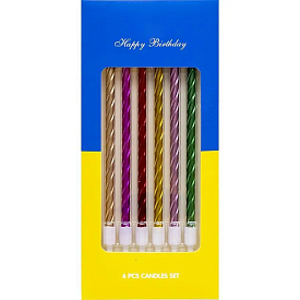 Свічки для торту спіраль "Металік асорті " 6шт в уп - 1 - smarttoys.com.ua