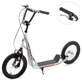 Самокат SR 2-045-1-W дорослий, сталь, 2 колеса-гума 14д, ручне гальмо, підніжка 28-11см., білий. - 1 - smarttoys.com.ua