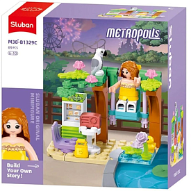 Конструктор SLUBAN M38-B1329C рожева серія, гойдалка, фігурка, 69 дет., кор., 12-12-6 см. - 1 - smarttoys.com.ua