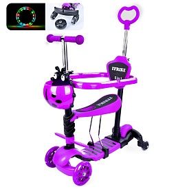 Самокат JR 3-101-V MAXI,5в1(біговел),сталь+пласт,3кол,2 пер.ПУ116мм,світ,підніжка,доп.колеса,фіолет. - 1 - smarttoys.com.ua