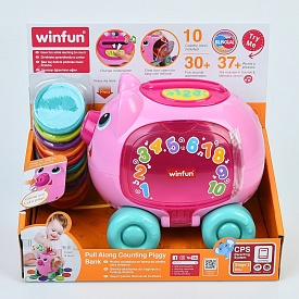 Каталка 250201-B1 на шнурі,порося-скарбнич.,монети10шт.,муз.(англ.,іспан.),світло,бат.,кор.,24-21-14 - 1 - smarttoys.com.ua