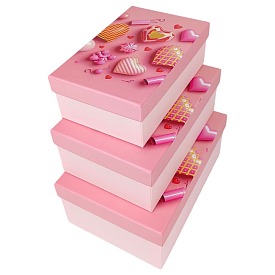 Набір коробок прямокутних 3 шт  "Серце"  23 х 16 х 9,5см рожева - 1 - smarttoys.com.ua