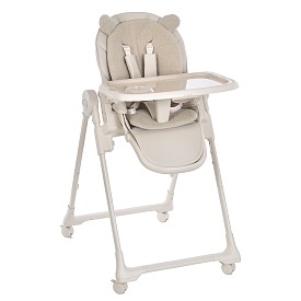 Стільчик ME 1037 CRYSTAL Bear Beige для годування,5-точ. ремені,матрац,4 колеса,шкіра,букле бежевий - 1 - smarttoys.com.ua