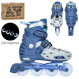 Ролики A4155-L-BL розсув.,шнурів.+бакля,алюм.рама,кол.ПУ70мм,LEDсвітло,устілка 24см,синій,кор.,42-35 - 1 - smarttoys.com.ua