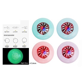 Літаюча тарілка MR 1348 фрісбі, світиться у темряві, 4 кольори, світло, бат.(табл.),кул.,15-15-2,5см - 1 - smarttoys.com.ua