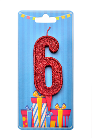 Свічка для торта  "Цифра 6" червона блиск - 1 - smarttoys.com.ua