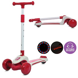 Самокат JR3-131-R Max-big,метал+пластик,3 колеса PU,2пер135мм,задн.90мм.,кермо рег.,муз.,світло,бат. - 1 - smarttoys.com.ua