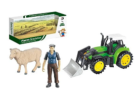 Трактор 1228-17 (60/2) флоксова тваринка, фігурка людини, рухомі руки, довжина трактора 20 см, інерція, в коробці - 1 - smarttoys.com.ua