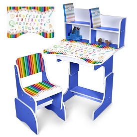 Парта N 2071-11-4 зі стільчиком, регул. висота, олівці, укр. абетка, блакитний. - 1 - smarttoys.com.ua