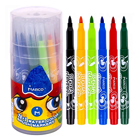 Фломастери-пензлики 21 колір у пластик.банці, Super Washable,1633-21PD,ТМ "Marco" - 1 - smarttoys.com.ua