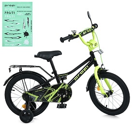 Велосипед дитячий PROF1 16д. MB 16015-1 PRIME,SKD75,дзвін.,ліхтар,багажник,дод.кол.,чорно-салатовий. - 1 - smarttoys.com.ua