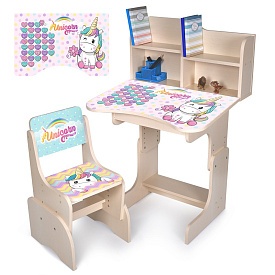Парта N 2071-9-2 зі стільчиком, регул. висота, єдиноріг, укр. абетка, венге світлий. - 1 - smarttoys.com.ua