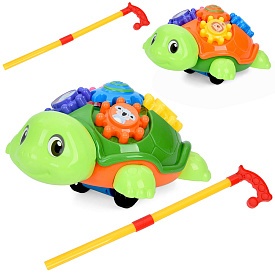 Каталка 368 на палці, черепаха, шестерні, 2 кольори, муз., кул., 29-29-11 см. - 1 - smarttoys.com.ua